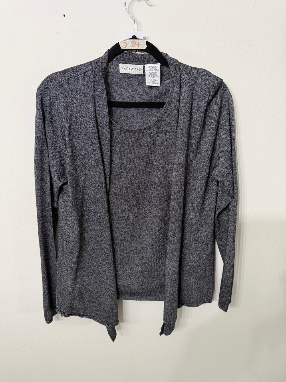 White Stag Women's Charcoal Faux Twinset Layered Open-Front Cardigan Size Medium